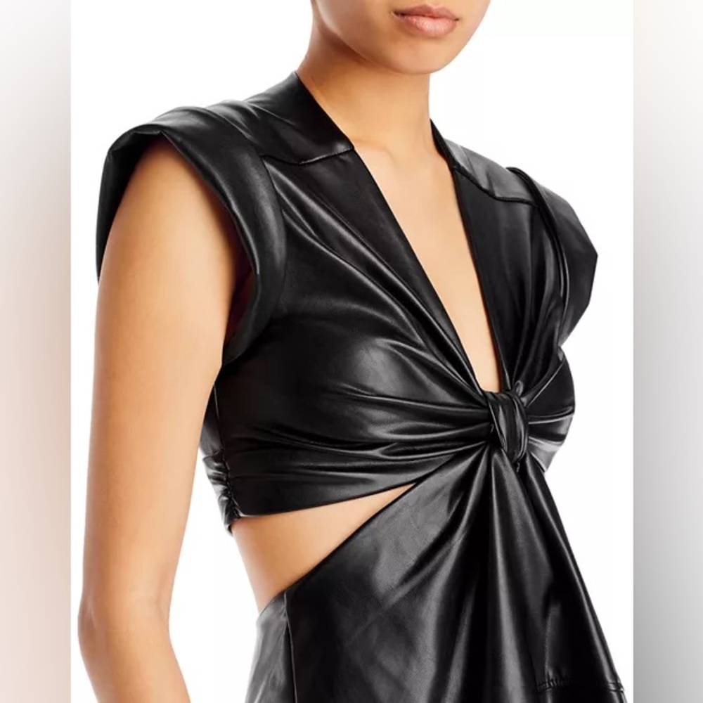 🛍️NWT🥰Front-Gathered Faux Leather Cut-Out Mini Dress👗 - Picture 2 of 8